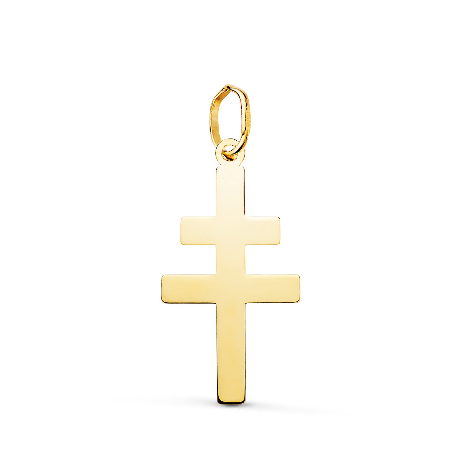 Pendentif en Or Jaune 18K Croix de Lorraine Silhouette Brillante 22 X 12 mm