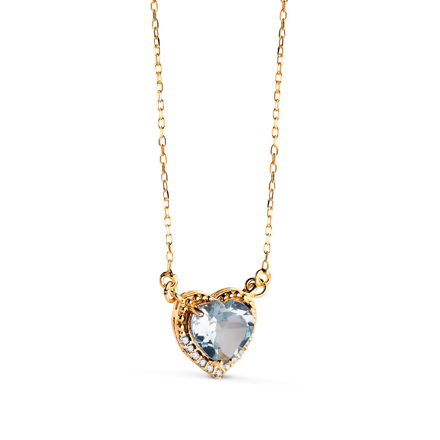 Collier Ras du Cou en Or Jaune 18K Topaze Bleue Topaze 7MM Zirconia Chaîne 40-2CM