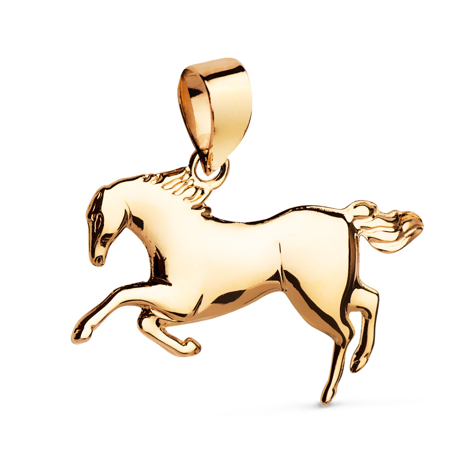 Pendentif en Or Jaune 18 Carats Cheval Courant en Finition Brillante Taille : 23 X 14 mm