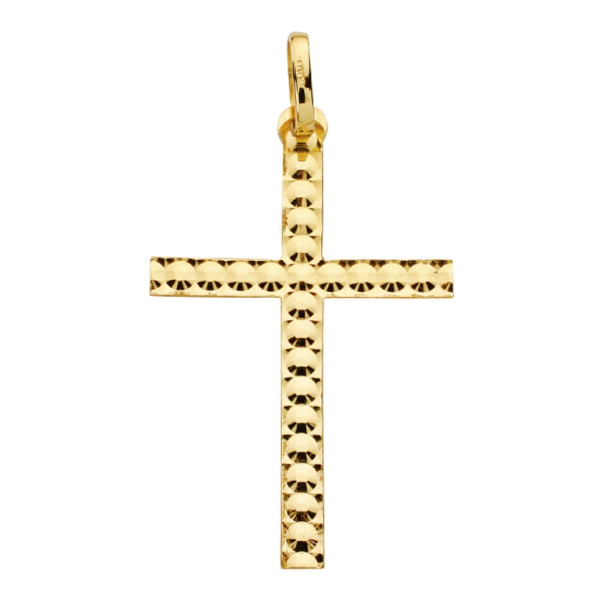 9K Cruz Oro Amarillo Sin Cristo Tallada Diamantada. Medida: 30X20 mm