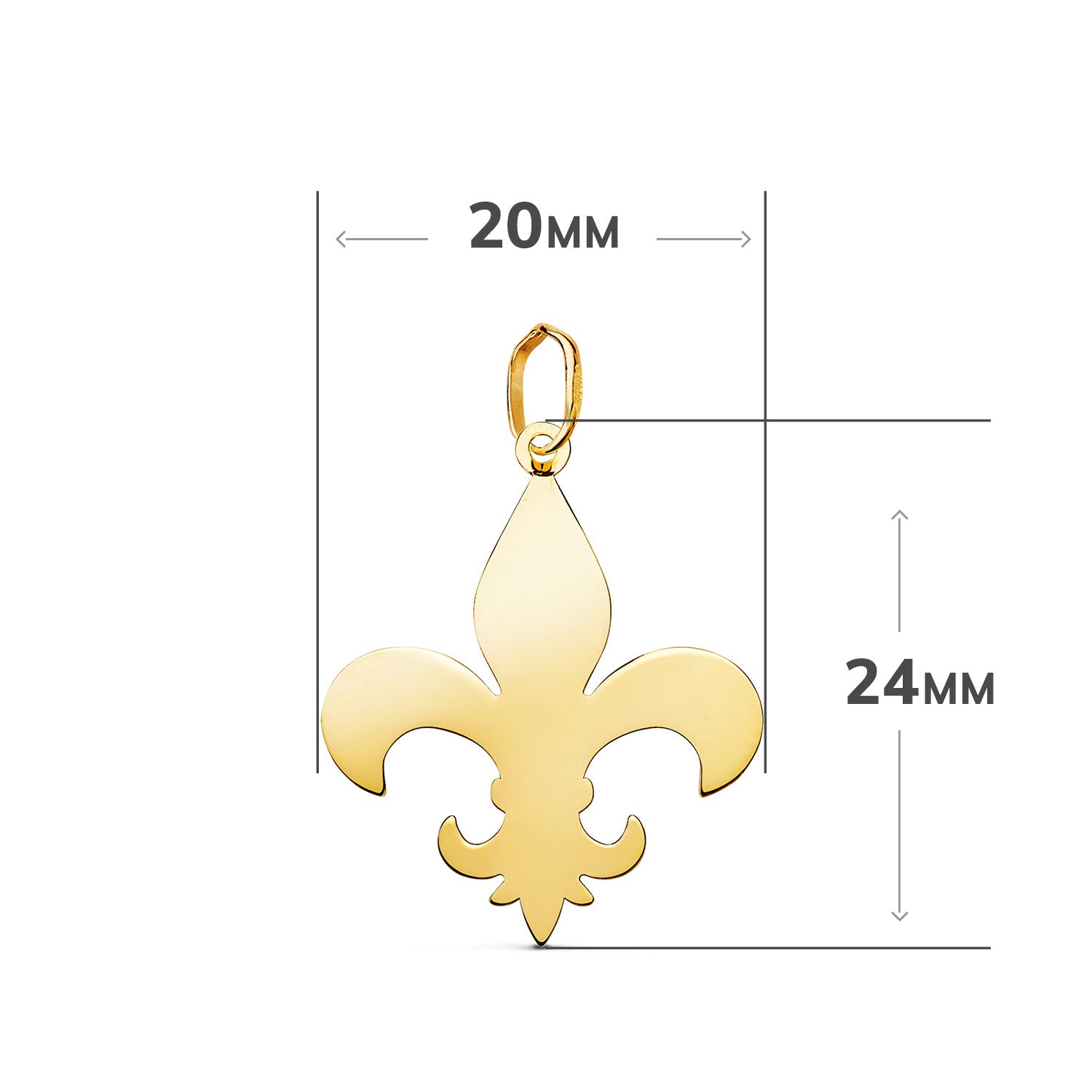 Pendentif Fleur de Lis en Or Jaune 18 Carats en Mesure de Luminosité : 24 X 20 mm