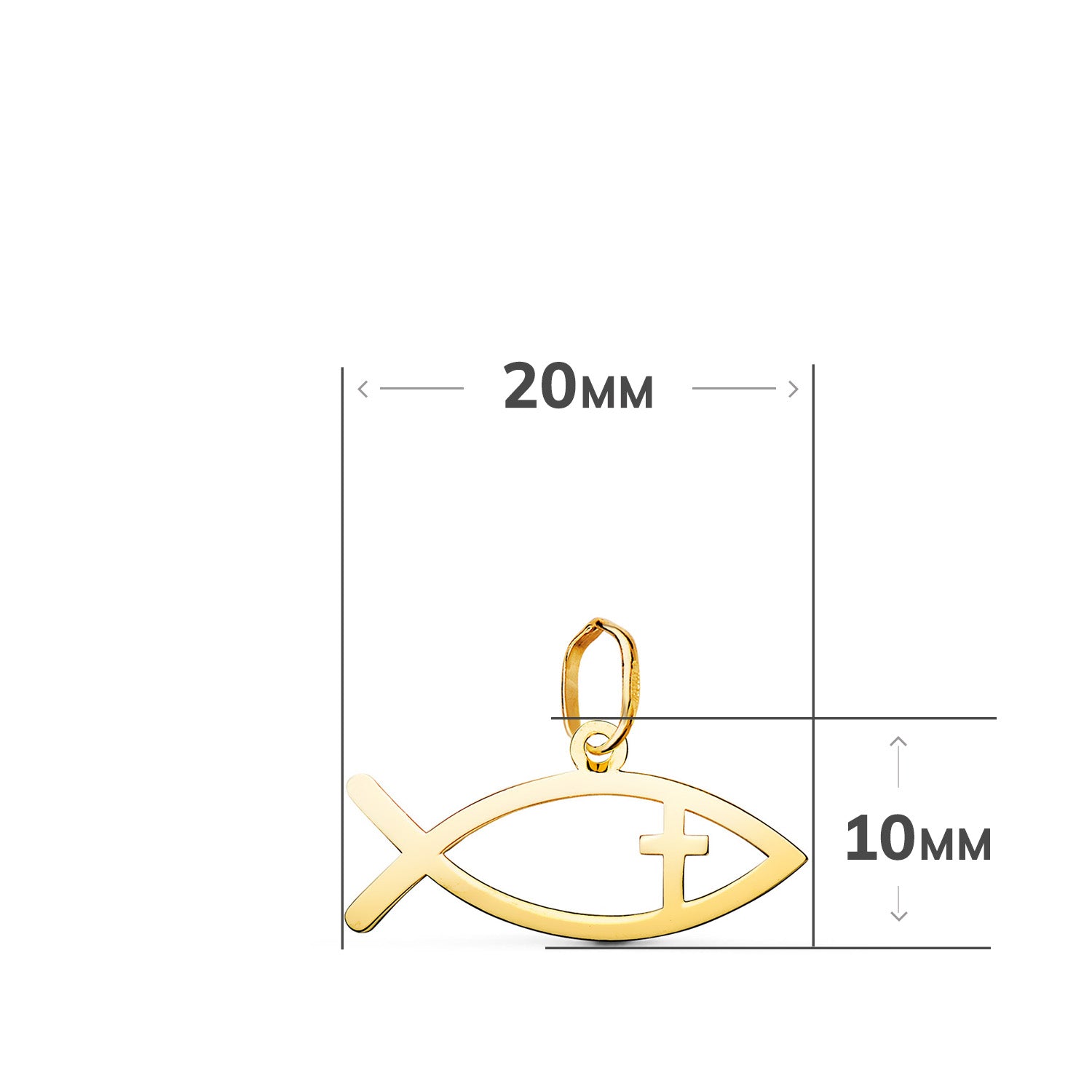 Pendentif Poisson Chretien en Or Jaune 18K en Mesure de Luminosité: 20 X 10 mm