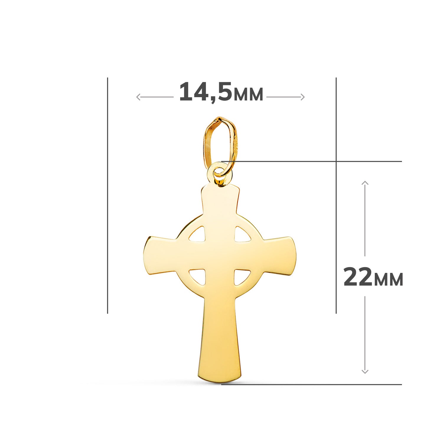 18K gulguld keltisk korsvedhæng i lysstyrkemål: 22 x 14,5 mm