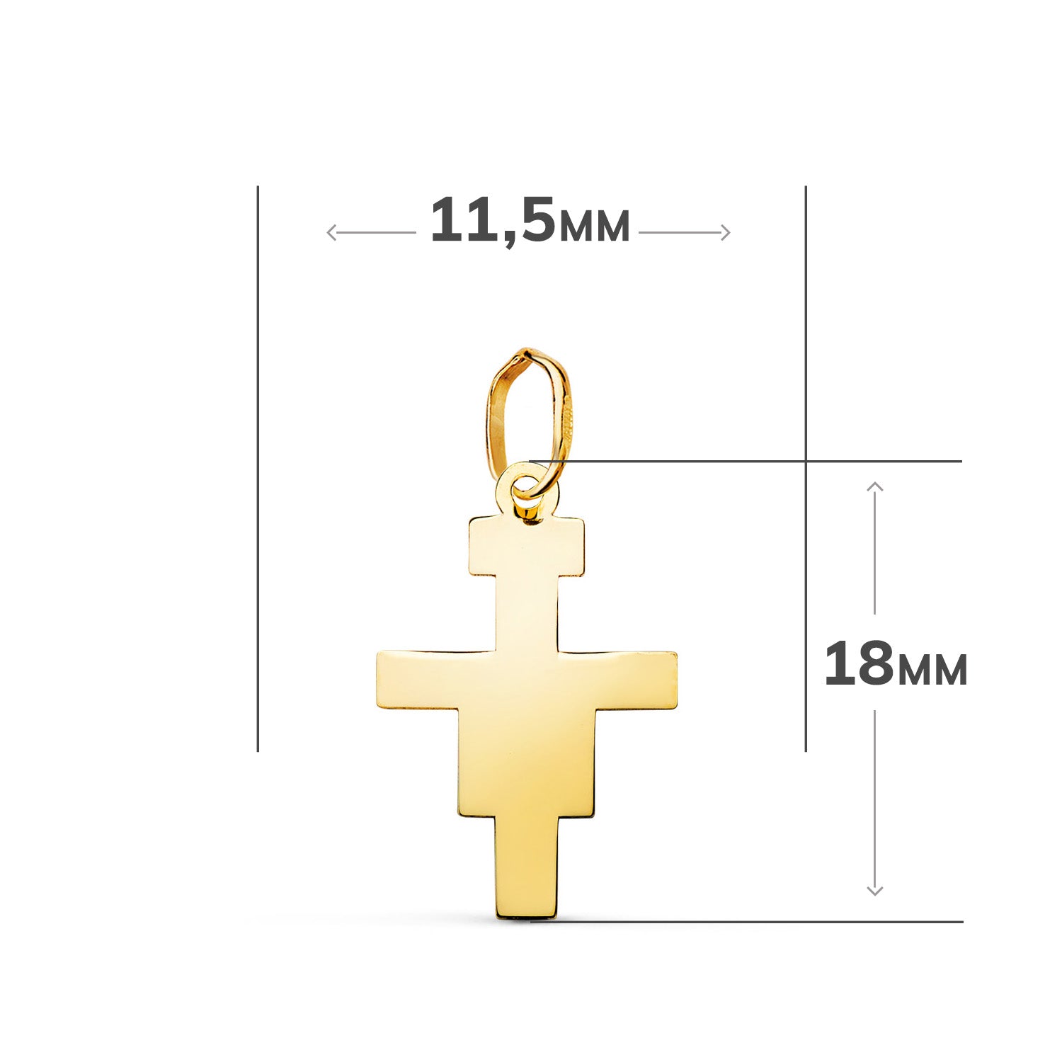 San Damien Cross Pendant i 18 karat gult guld i lysstyrkemål: 18 x 11,5 mm