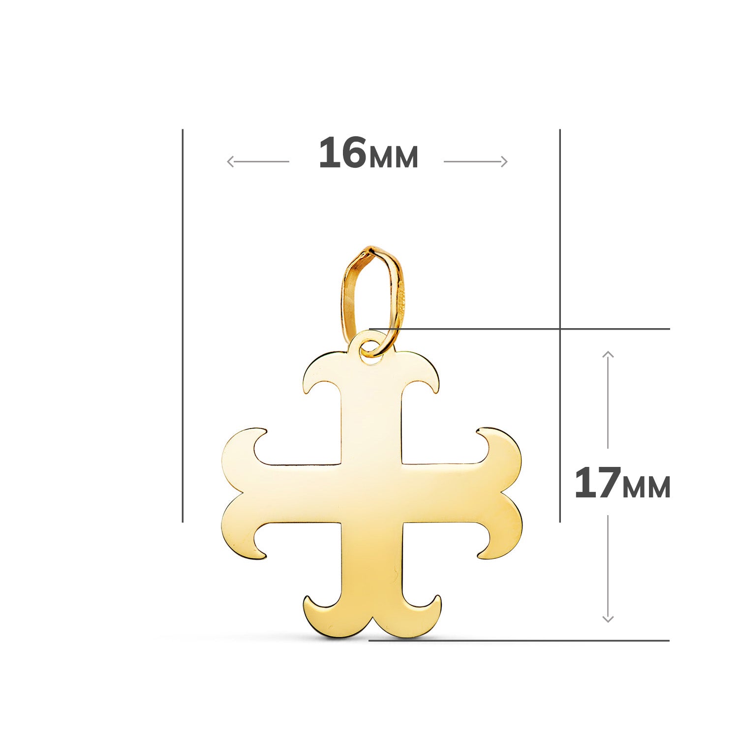 18K gult guld forankret korsvedhæng i lysstyrkemål: 17 x 16 mm