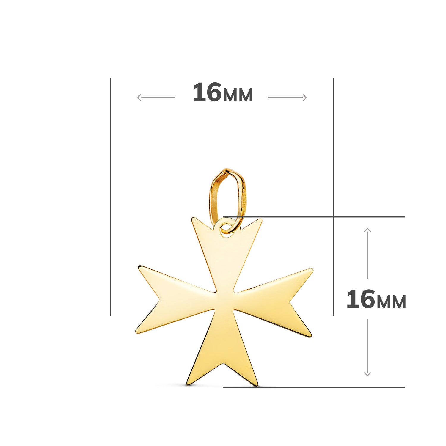 Briljante Maltezer Kruis hanger in 18k geel goud. Afmeting: 16 x 16 mm