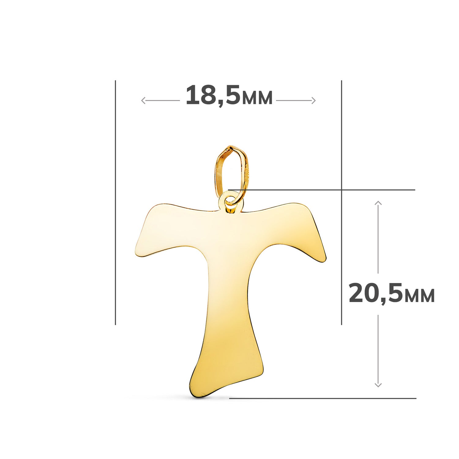 Pendentif Croix Tau de San Francisco en Or Jaune 18 Carats en Mesure de Luminosité : 20,5 X 18,5 mm