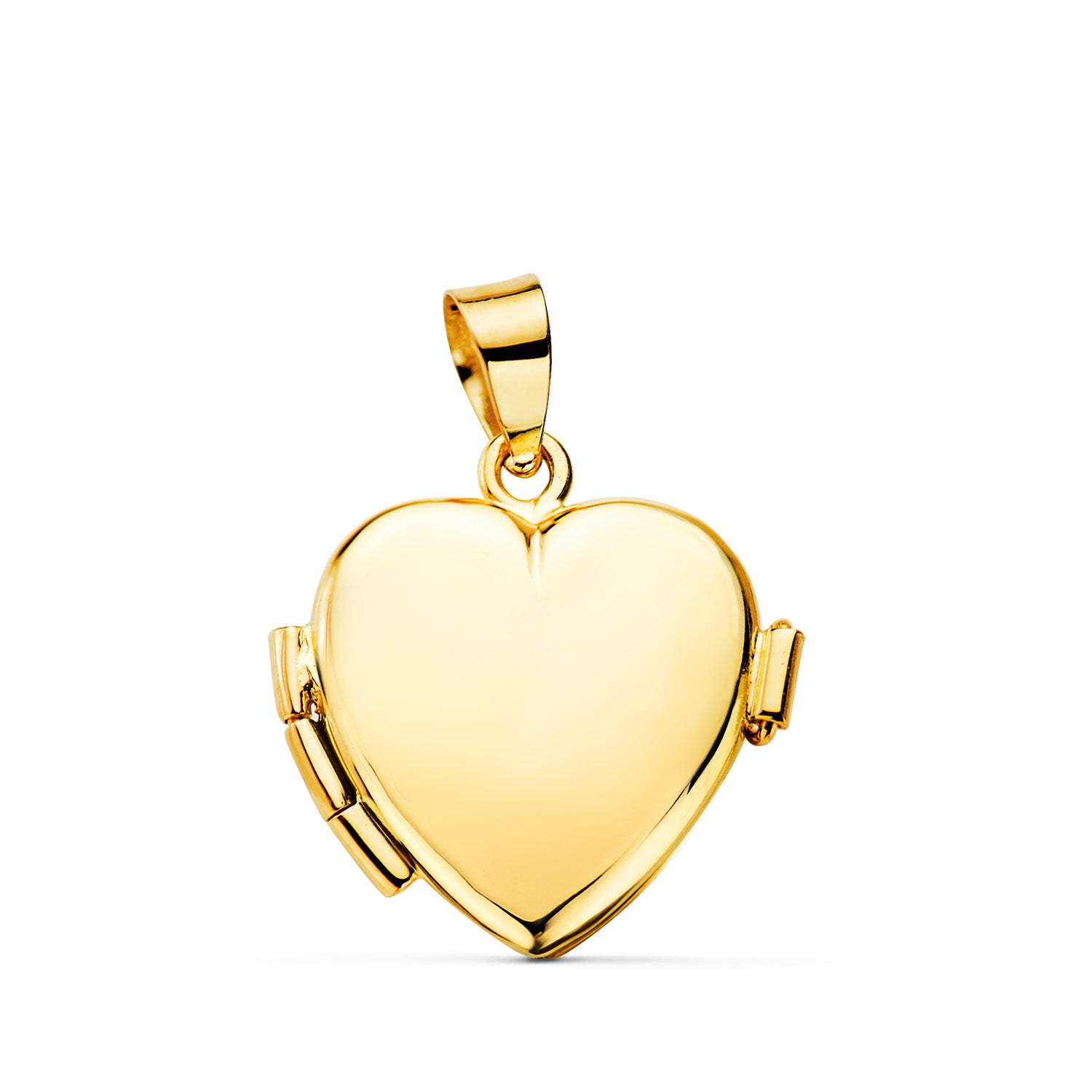 Pendentif Porte-photo « 18K » en Or Jaune, en Forme de C?ur Lisse, Dimensions : 16 X 14 Mm, avec Linscription « Amour »
