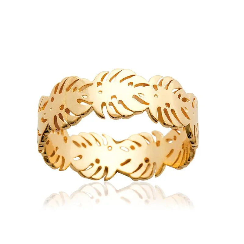 Guldpläterad Tropical Leaf Ring / | Azulin view 3