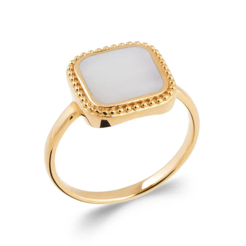Anel Quadrado Branco – Banhado a Ouro | Azuline