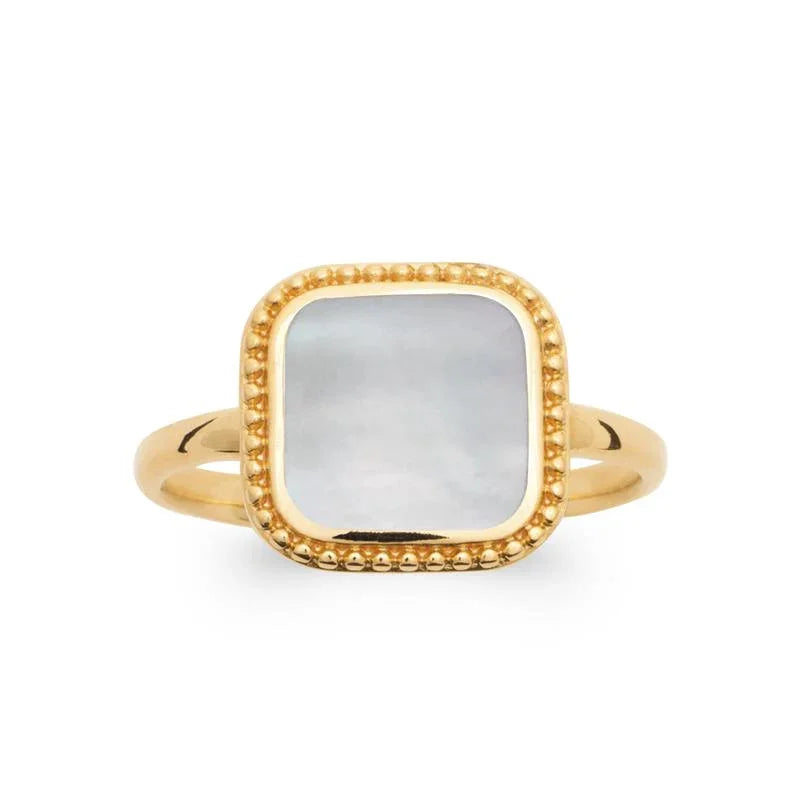 Anel Quadrado Branco – Banhado a Ouro | Azuline ver 2