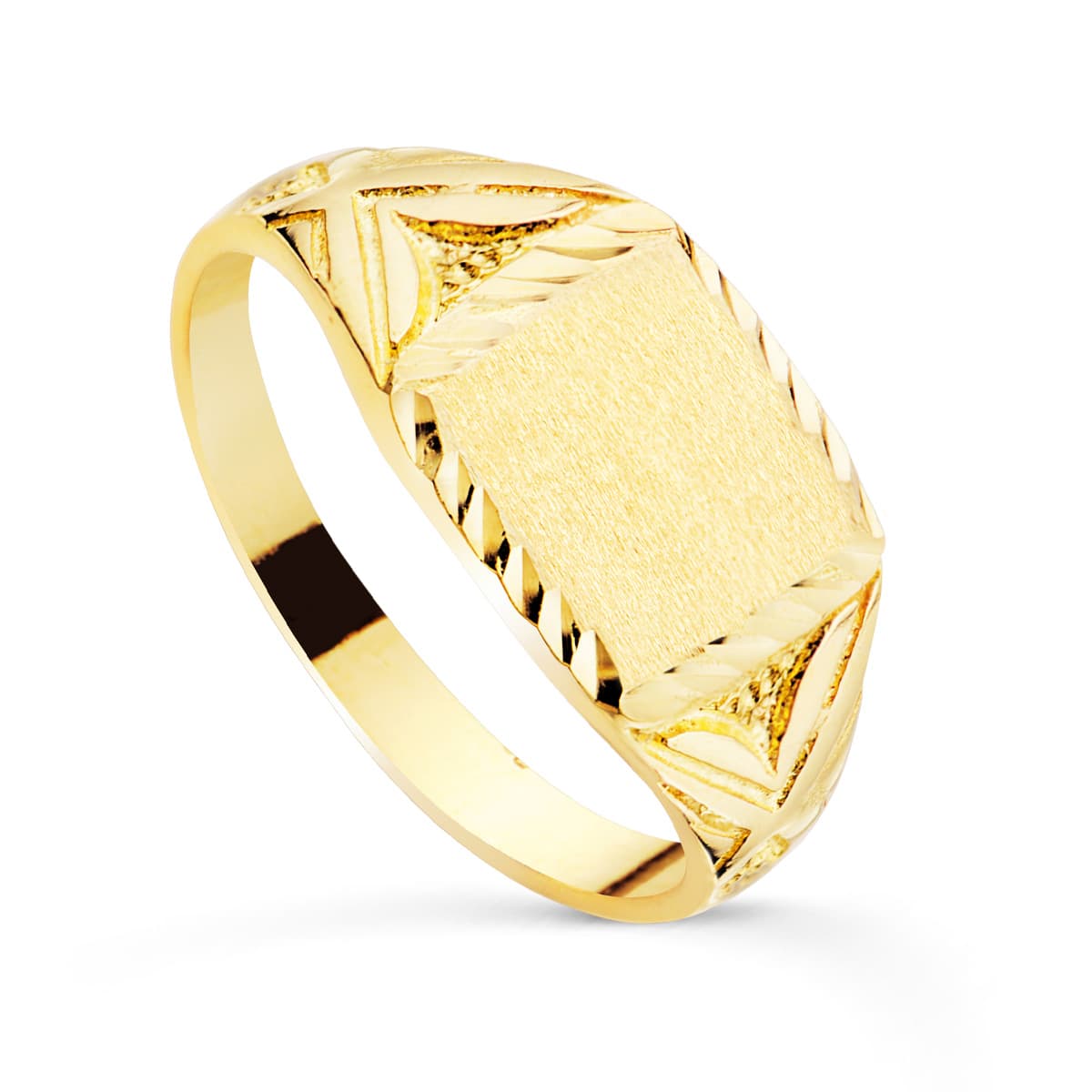 Solid 18K Cadet Yellow Gold Knight and Carved Engraving Area: 10X9 mm