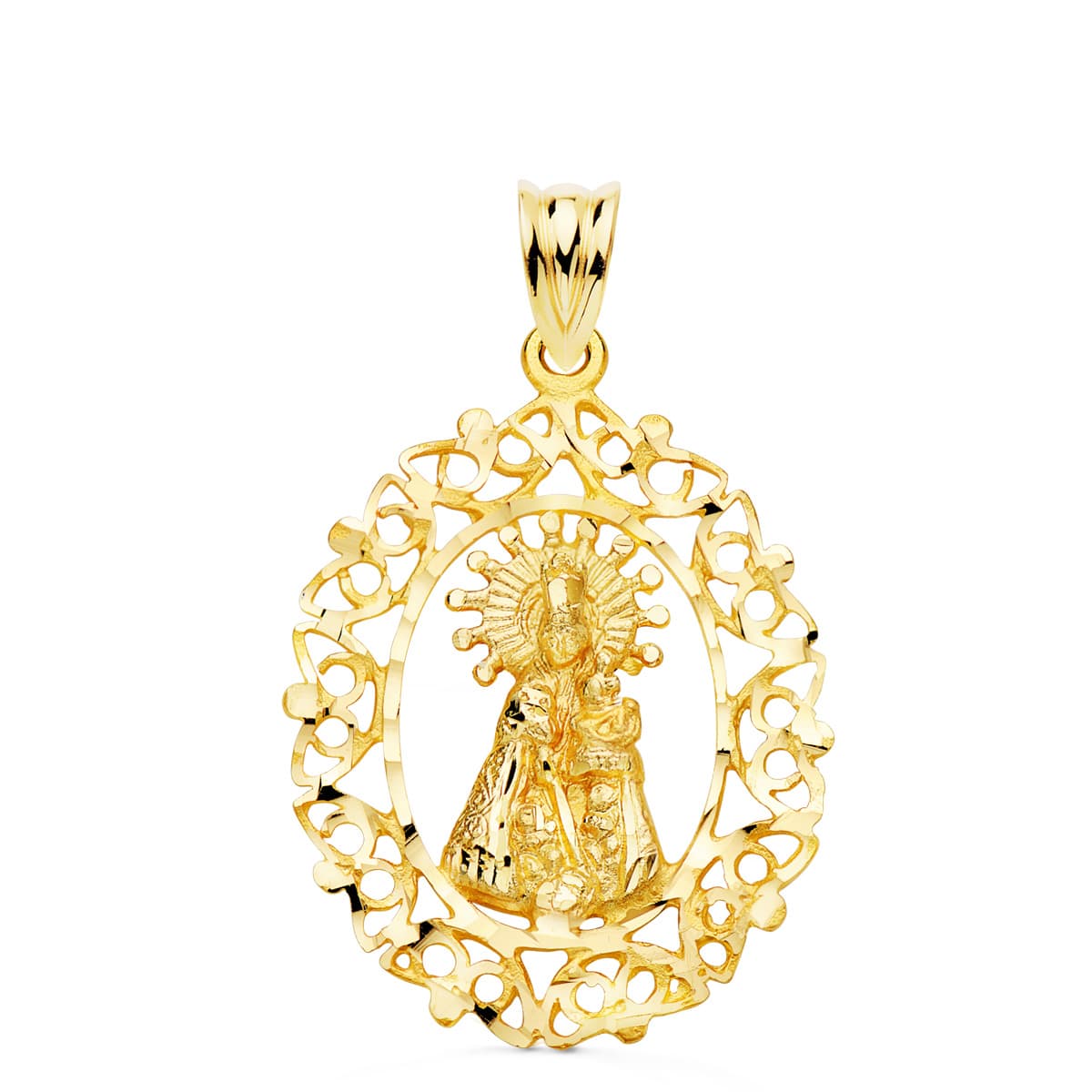 Médaille Or Jaune 18K Clôture Vierge Sans-abri Ouverture 28X21 mm