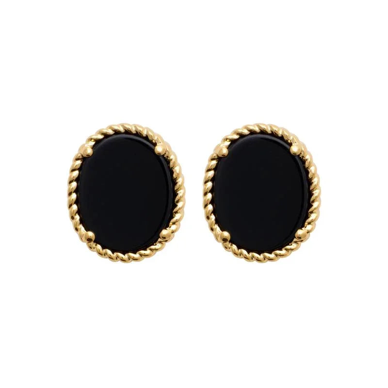 Oval - Preto - Banhado a Ouro - Brincos