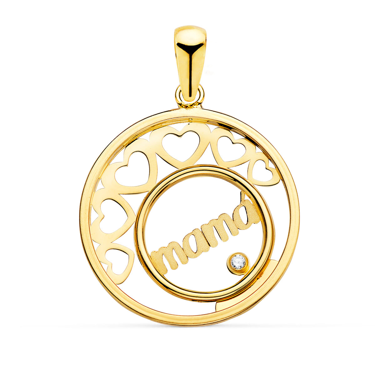 Pendentif Coeurs et Cercle Or Jaune 18K avec Poitrine 20 mm