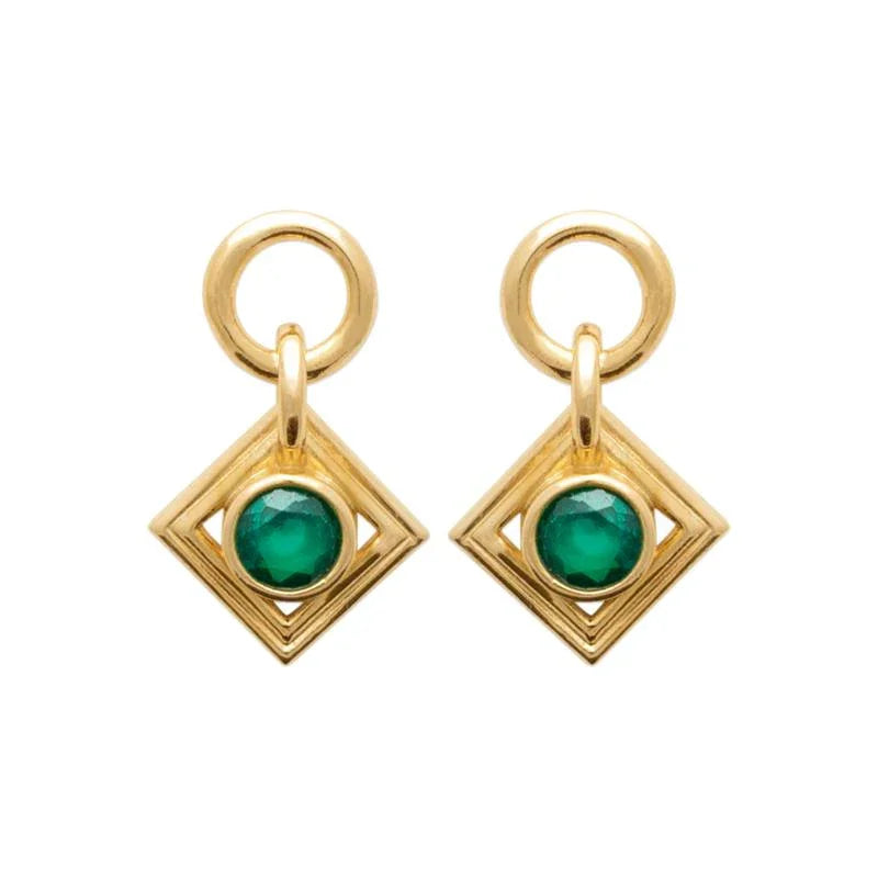 Diamante - Verde - Placcato oro - Orecchini
