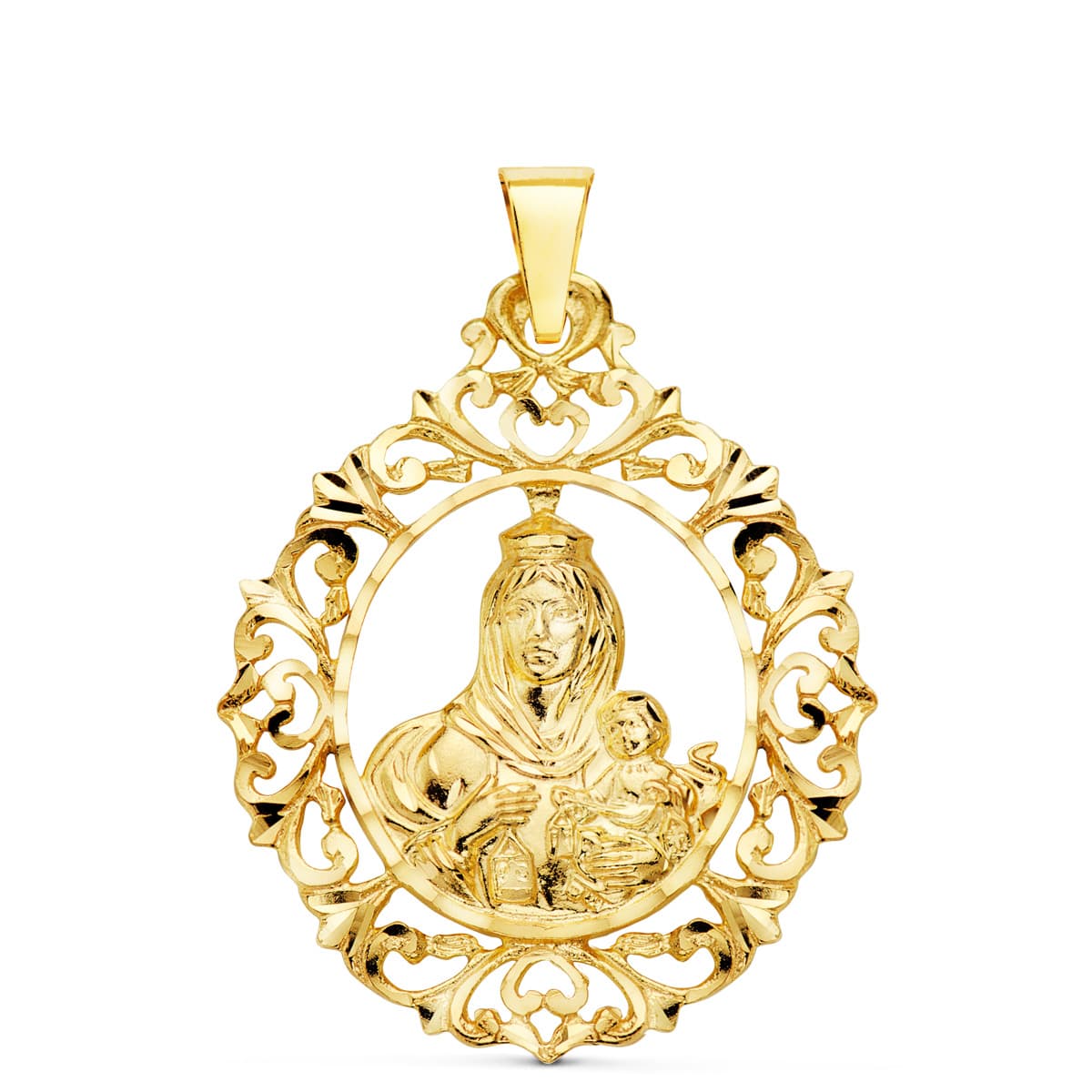 18K Médaille Vierge du Mont Carmel Filigrane 37 X 30 mm