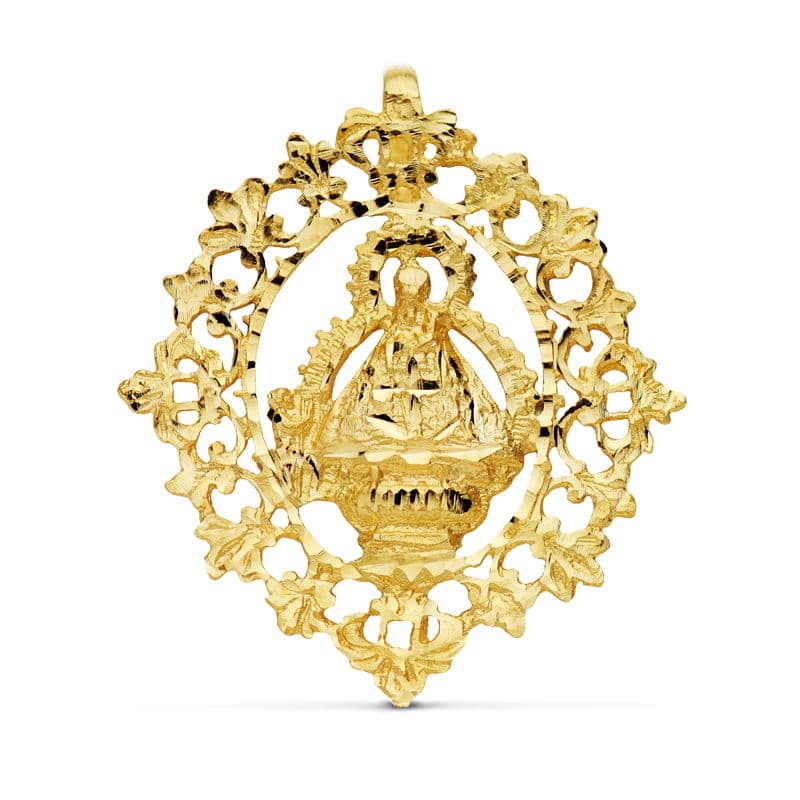 18K sárgaarany érem Szűz a fejről filigrán zárással 36 x 32 mm