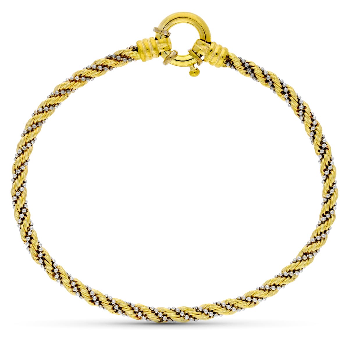 Pulseira torcida em ouro bicolor 18K 3,5 mm