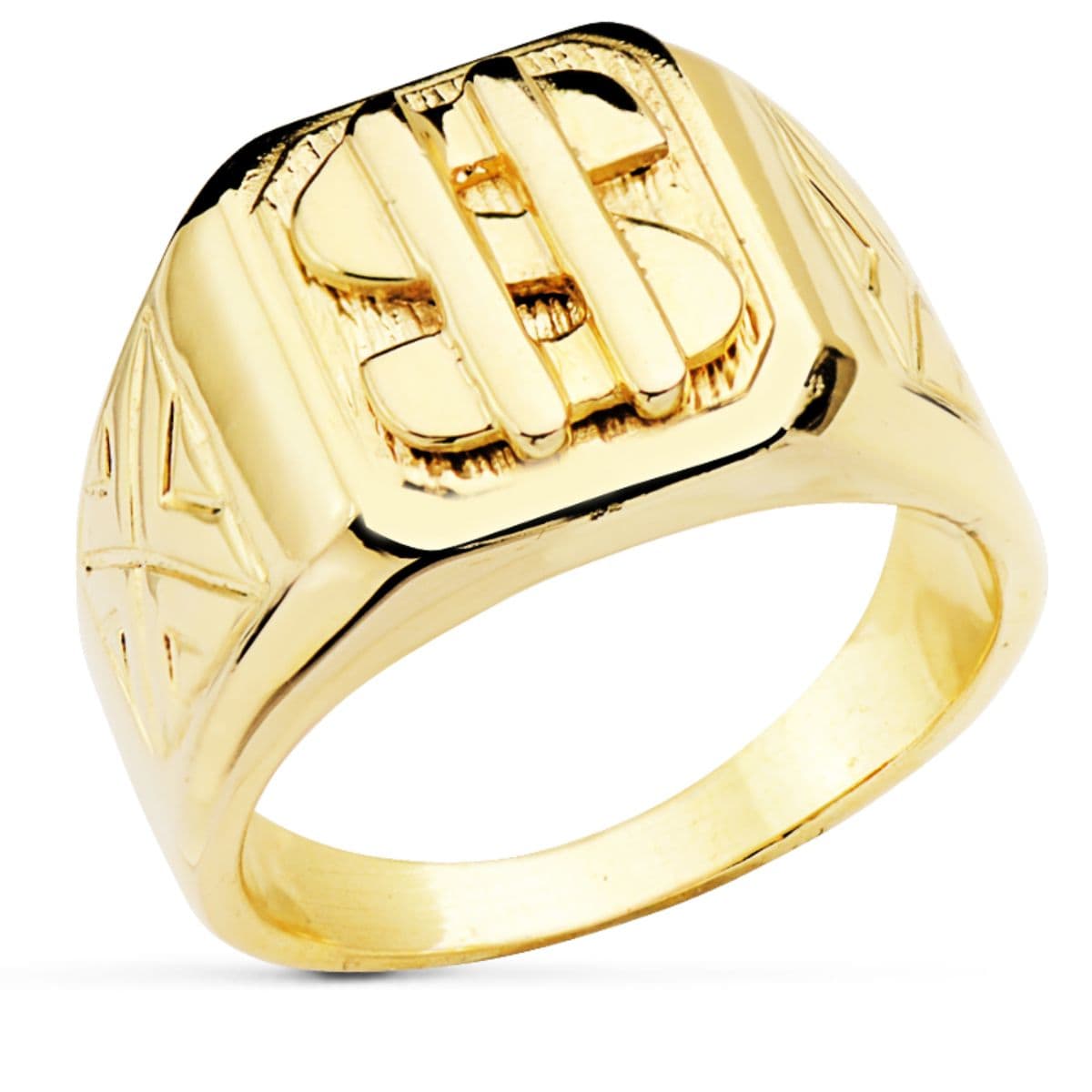 18K Euro Signet Ring med Sten
