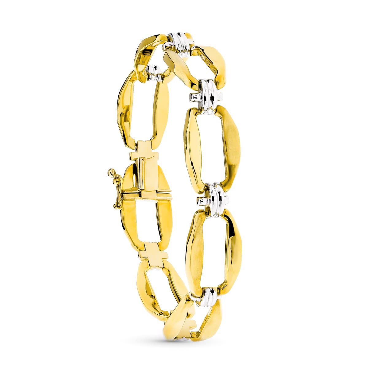 Pulseira retangular e cruzada em ouro bicolor 18K