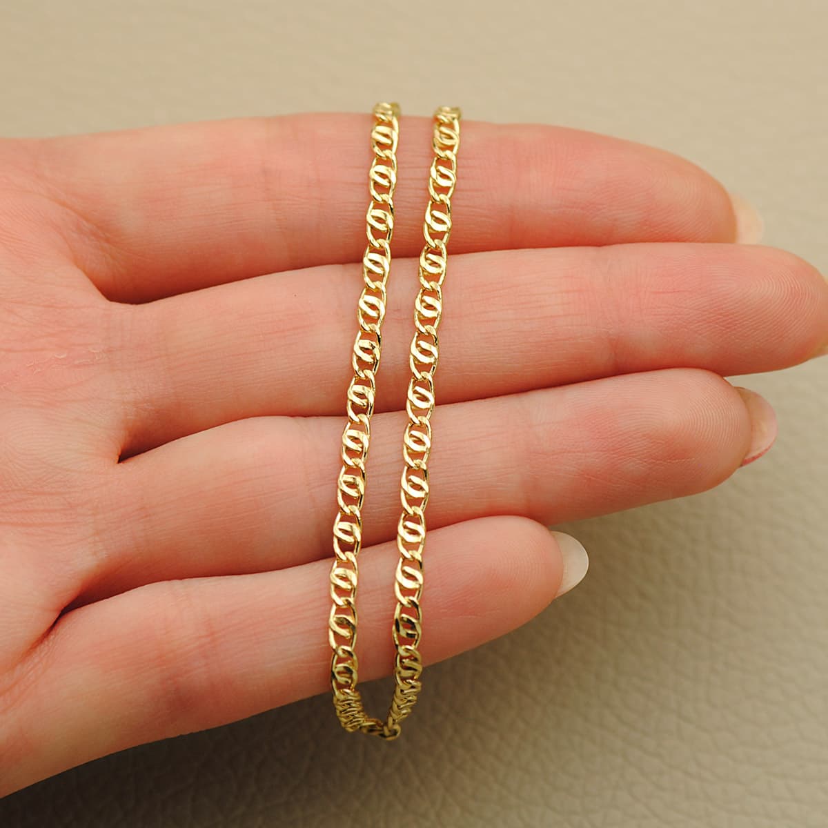 18K Hollow Navy Yellow Gold Chain. Length 45CM - Width 3 mm