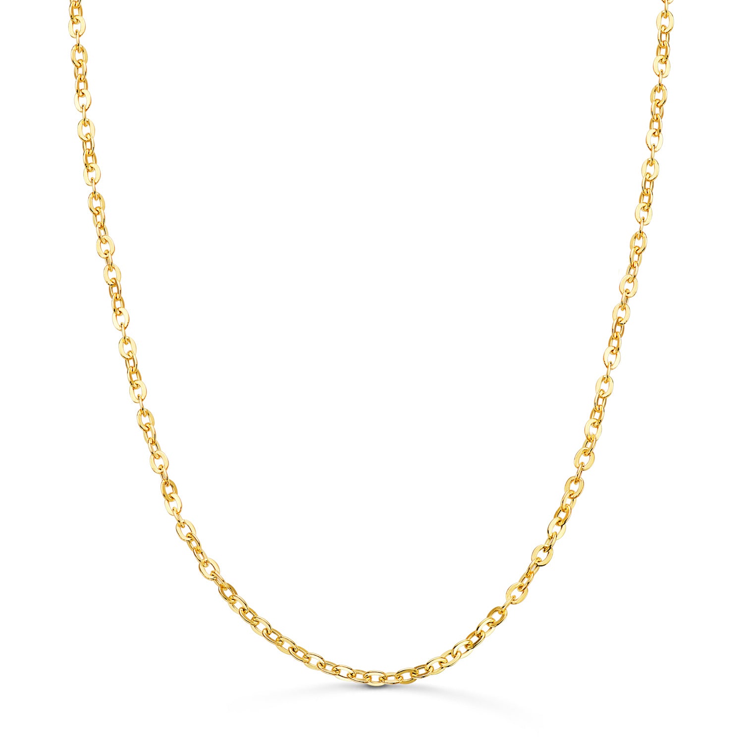 18K Chaîne Creuse Forçat en Or Jaune. Largeur 2,5 mm Longueur 45 Cm