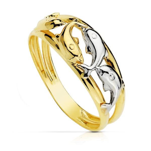 18K tofarvet guld delfinring