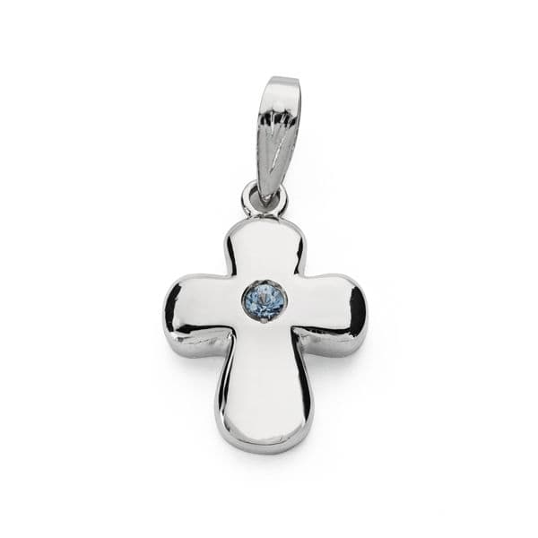 18K Croix en Or Blanc Zircon 2X14MM .