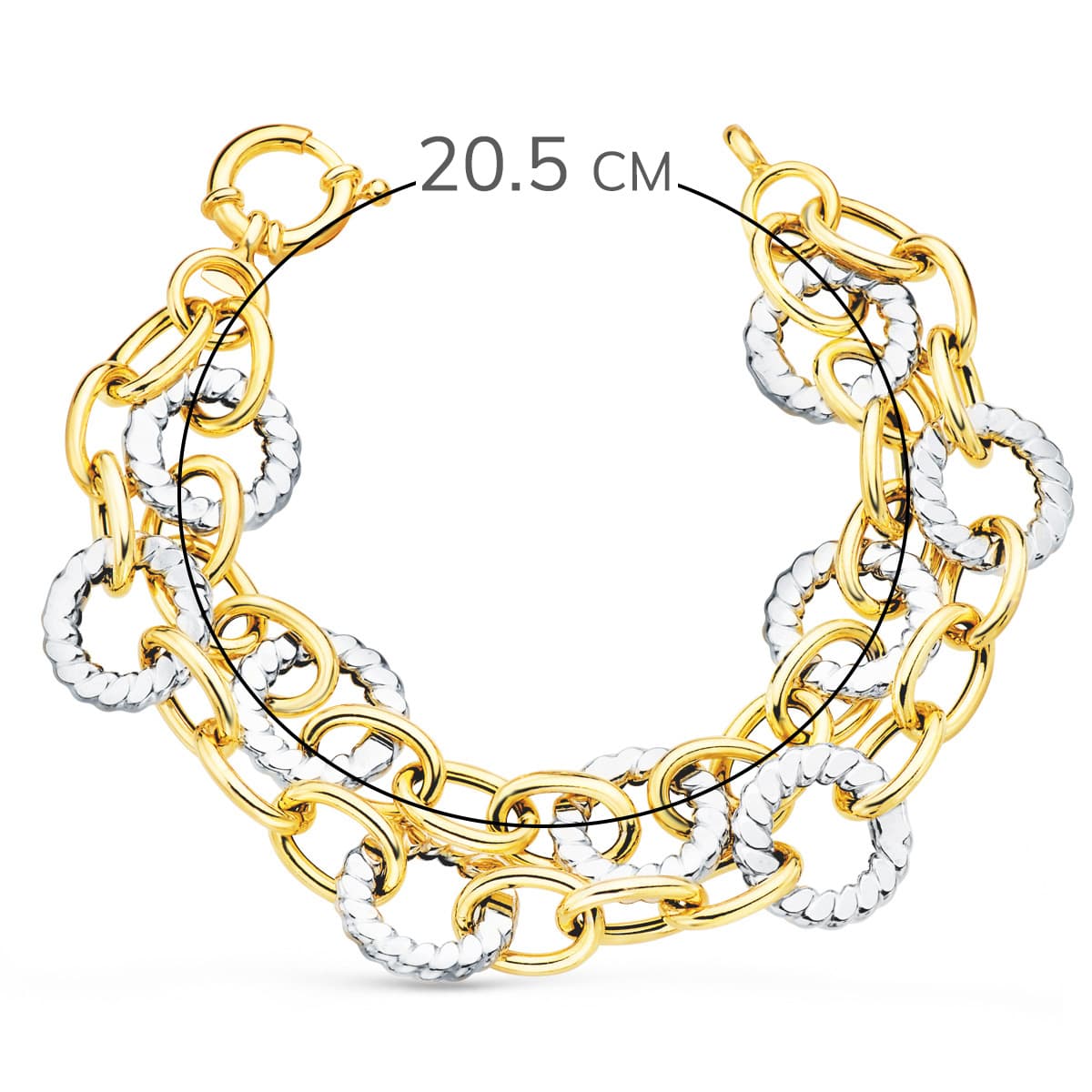 18K Two-tone Gold Bracelet Double Hollow Chain Round Patterns 20.5 Cm