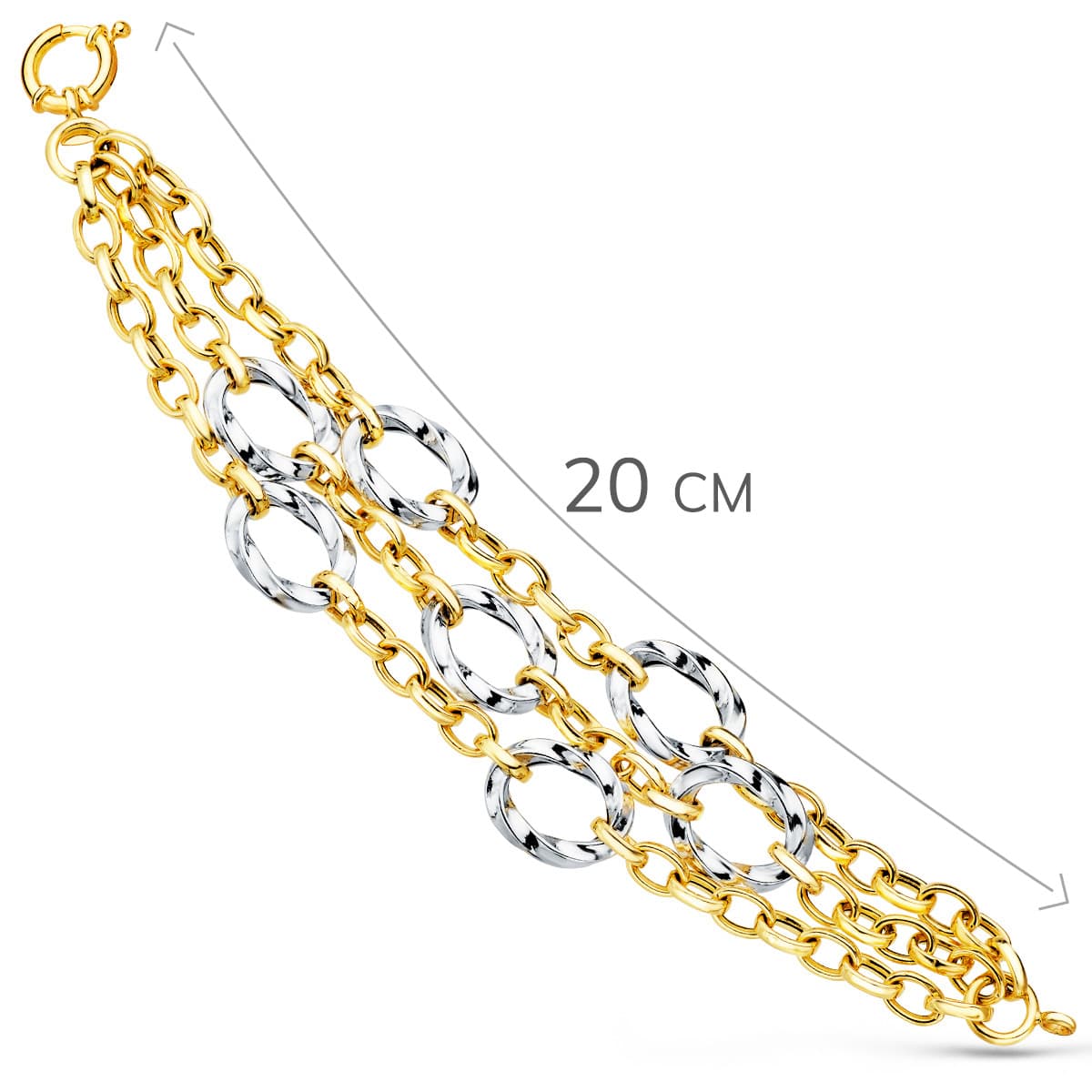 18K Two-tone Gold Bracelet Hollow Chain Round Patterns 20 Cm