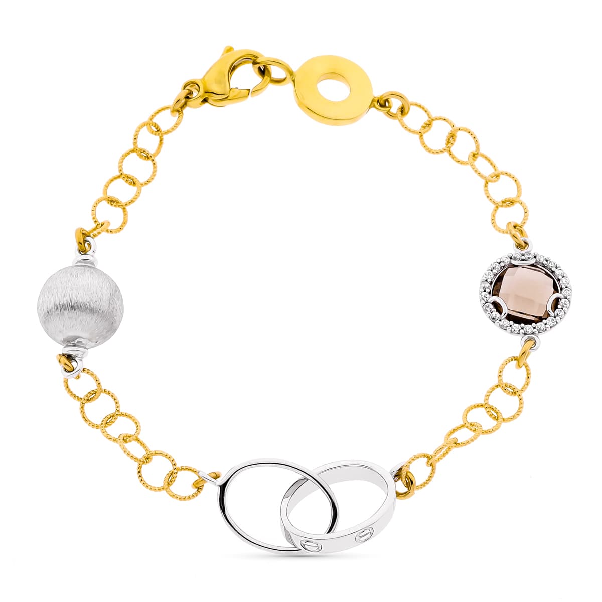 18K Bracelet Or Bicolore Largeur 10 mm Longueur 19 Cm