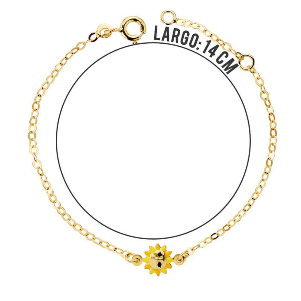 Bracelet Or Jaune 18K Fille Soleil Émail 145CM