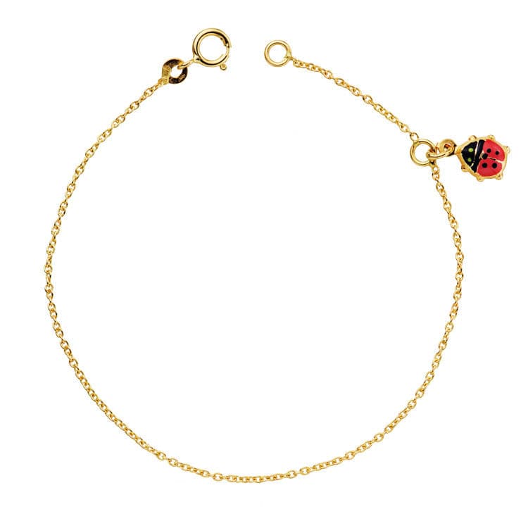 18 K gul guld Mariehøne emalje pige armbånd 14 Cm