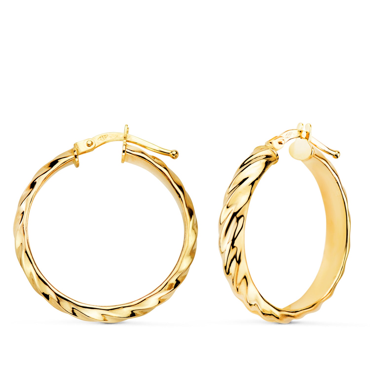 18K Yellow Gold Hoops Half Round Brilliant 24X4 mm