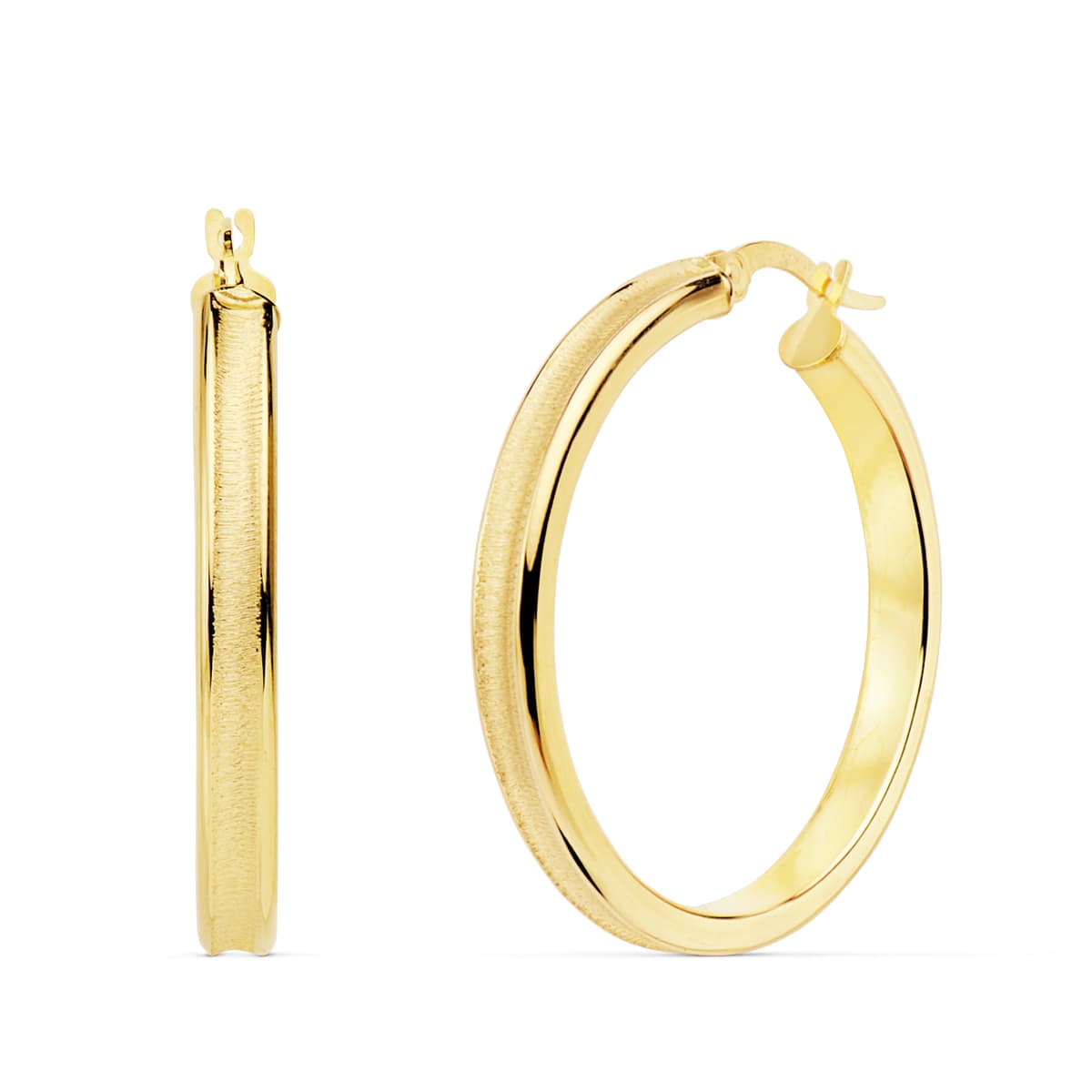18K matte og skinnende gule guldringe øreringe 30 X 4 mm