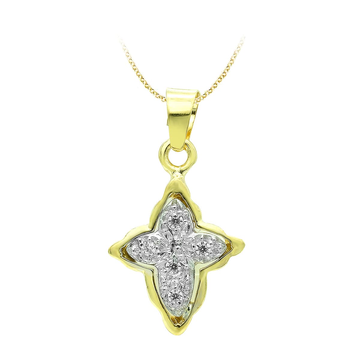 18K Croix en Or Bicolore et Zircons 16 X 11 mm