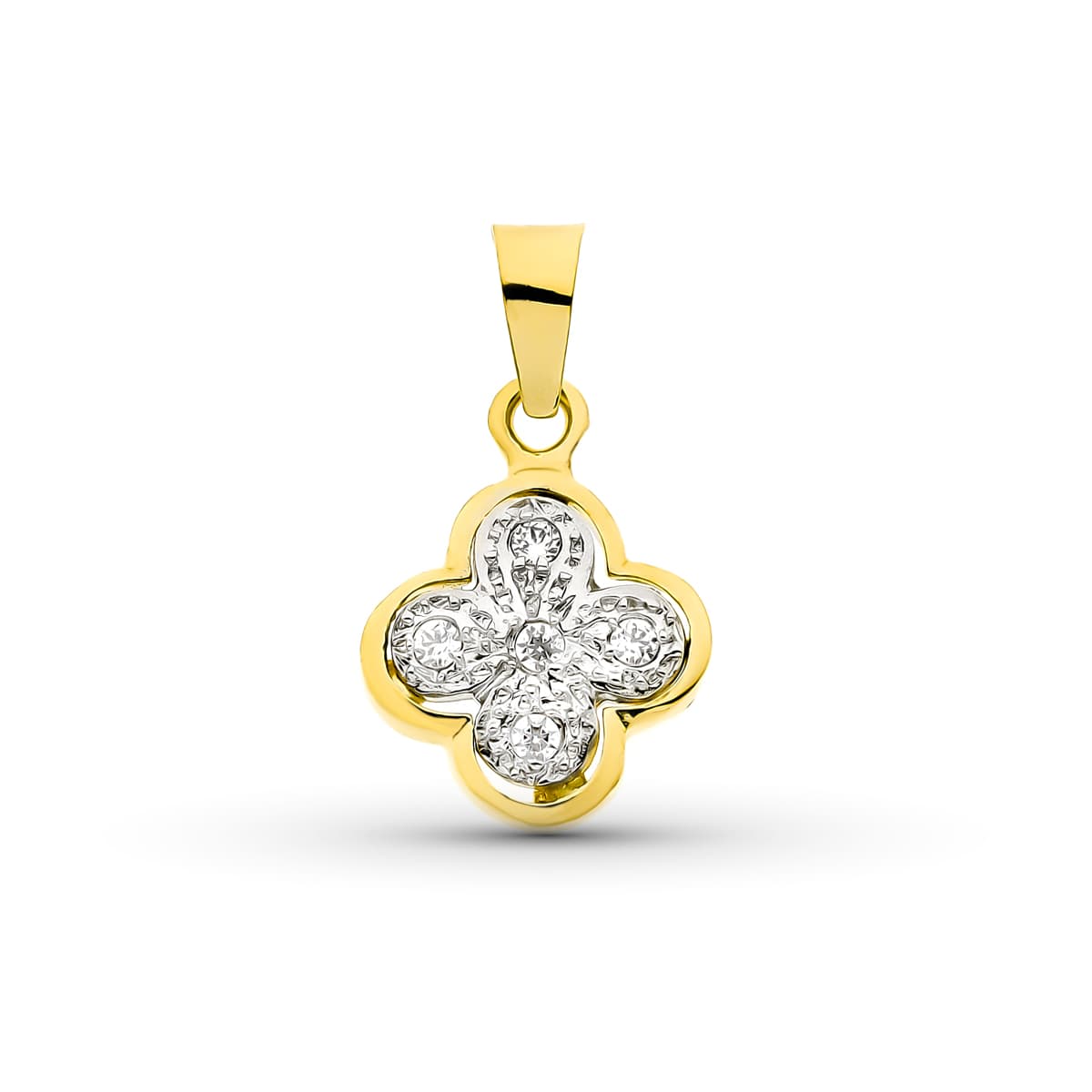 18K Croix en Or Bicolore et Zircons 14 X 11 mm