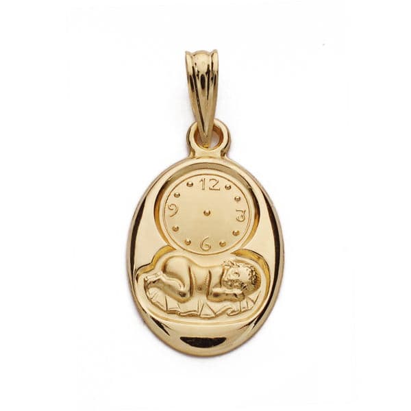 18K Médaille Enfant et Horloge 20X12 mm