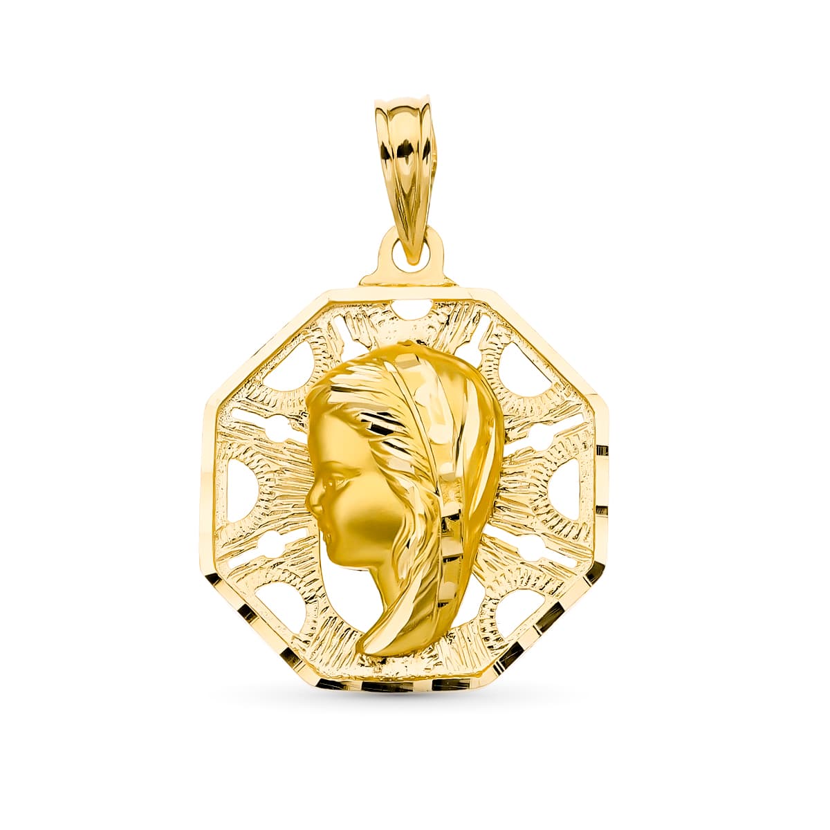 18K Gul Guld Medal Virgin Girl 21X18 mm