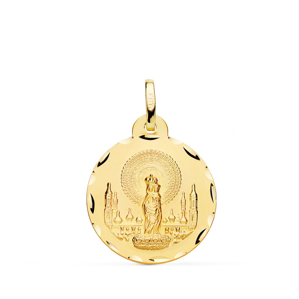 18K Médaille Vierge du Pilar 20 mm Facettée