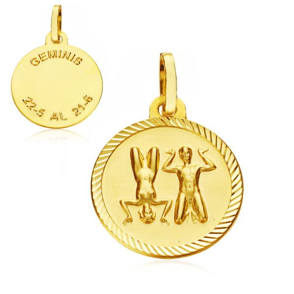 Placa Horóscopo Gêmeos Ouro Amarelo 18K 16 mm