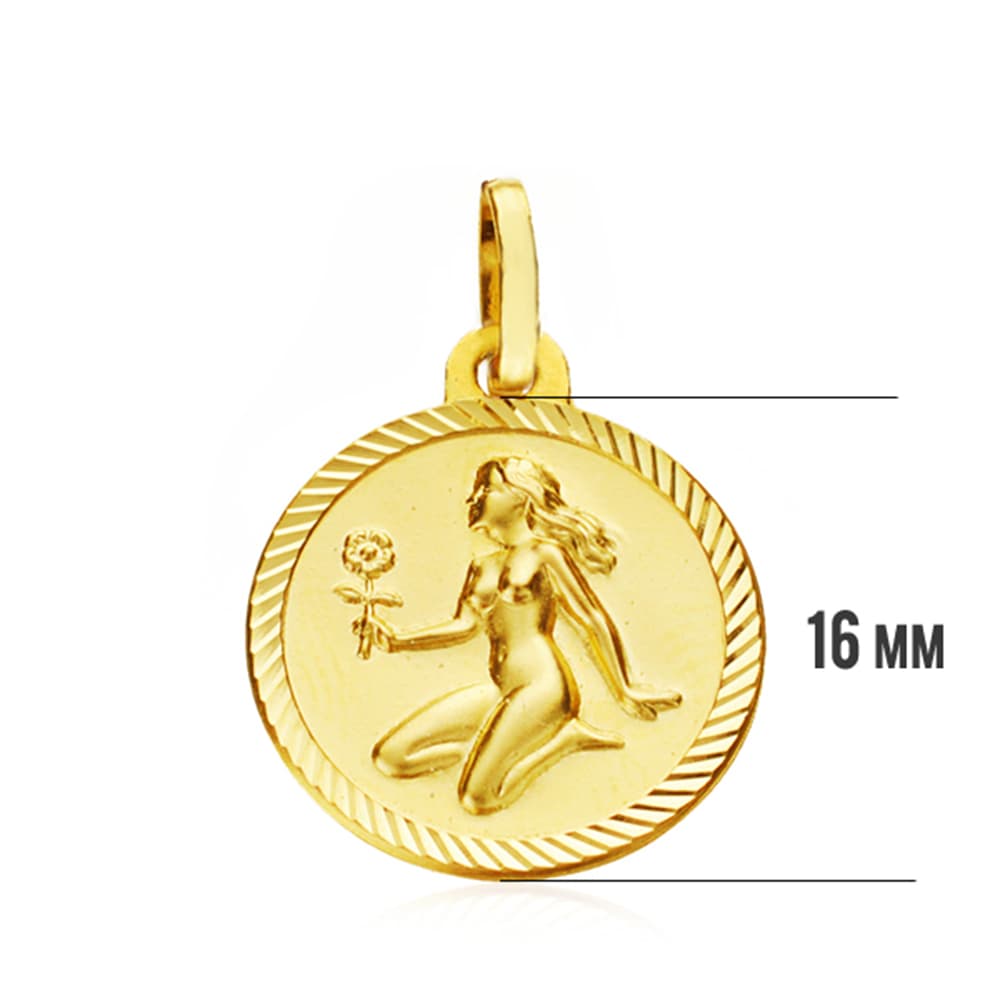 Jomfru Horoskop Plaque 18K Gul Guld 16 mm