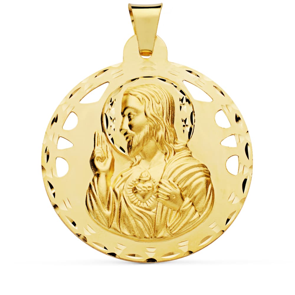 Médaille du Sacré Christ 18K Coeur de Jésus Ouvert et DIAMANTÉE42 mm