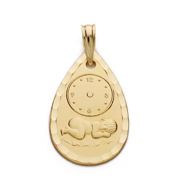 Børneurmedalje i 18K gul guld 22X14 mm