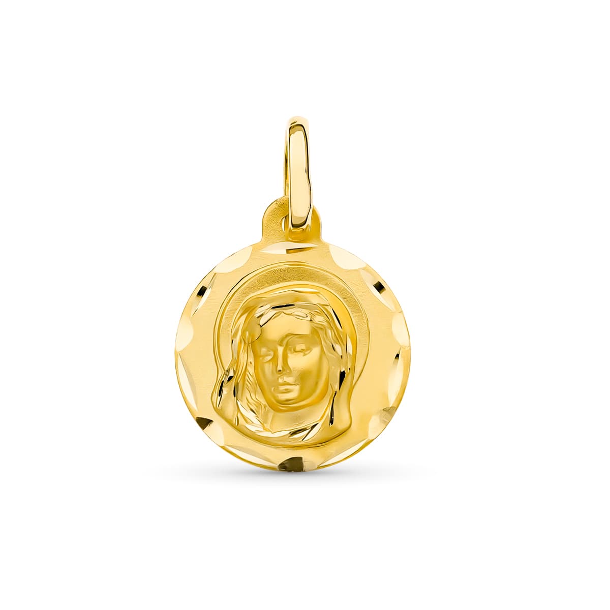 18K Gul Guld Medal Virgin Girl 14 mm
