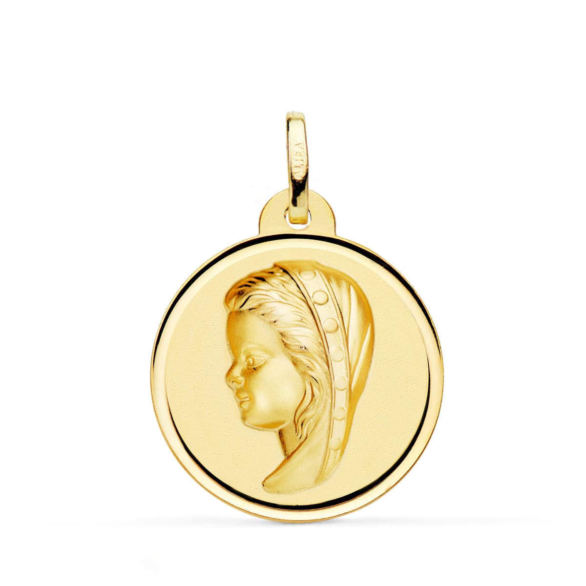 Médaille Or Jaune 18K Vierge Fille Lunette 24 mm