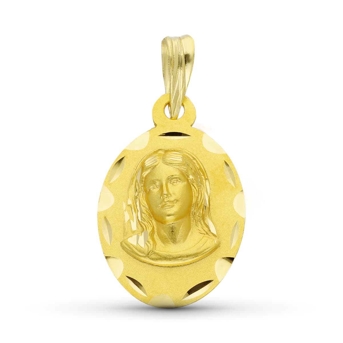 18K Médaille Or Jaune Vierge Enfant 19 X12 mm
