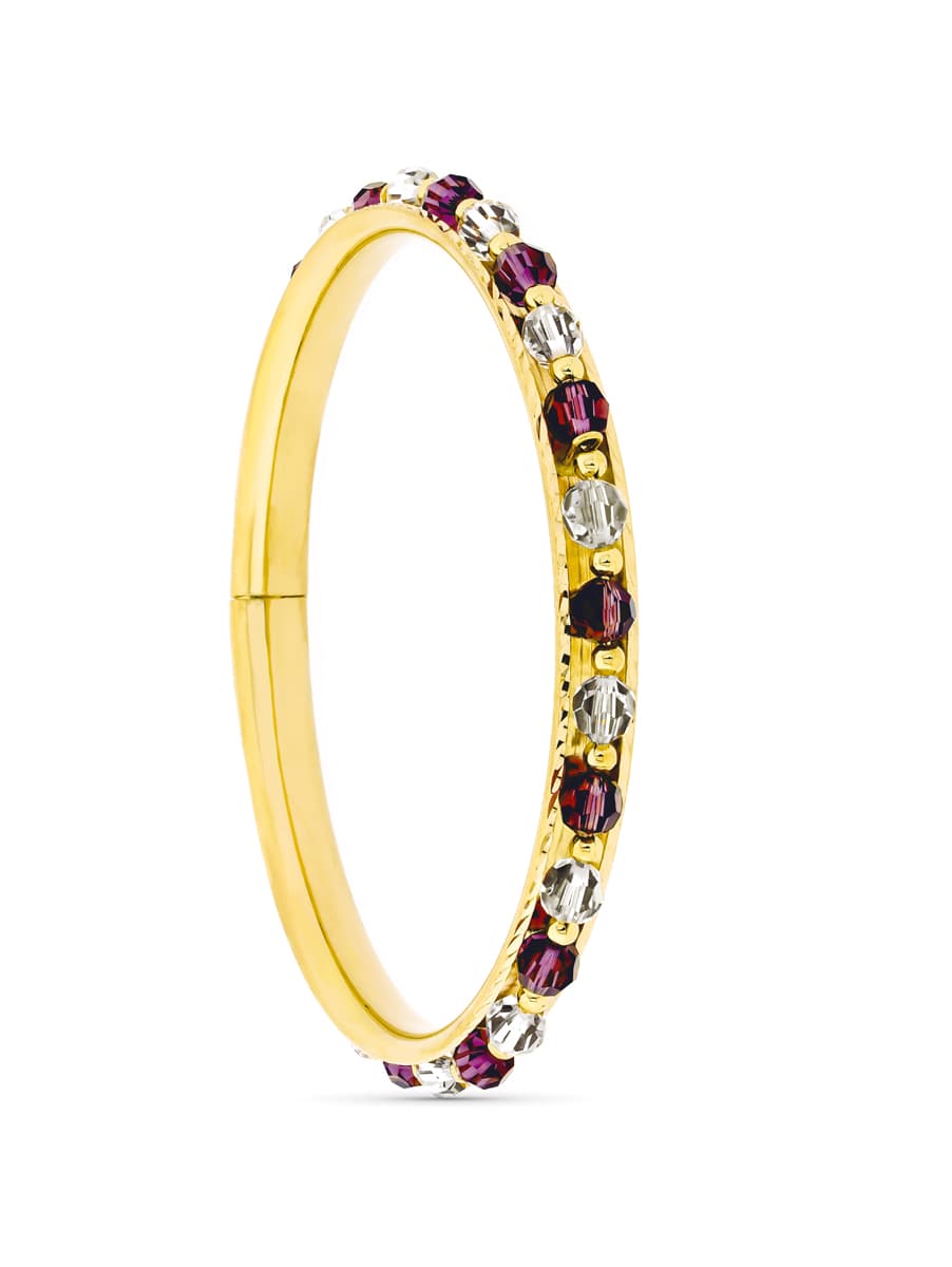 Bracelet en Or Jaune Rigide 18K avec Pierres Rouges et Blanches
