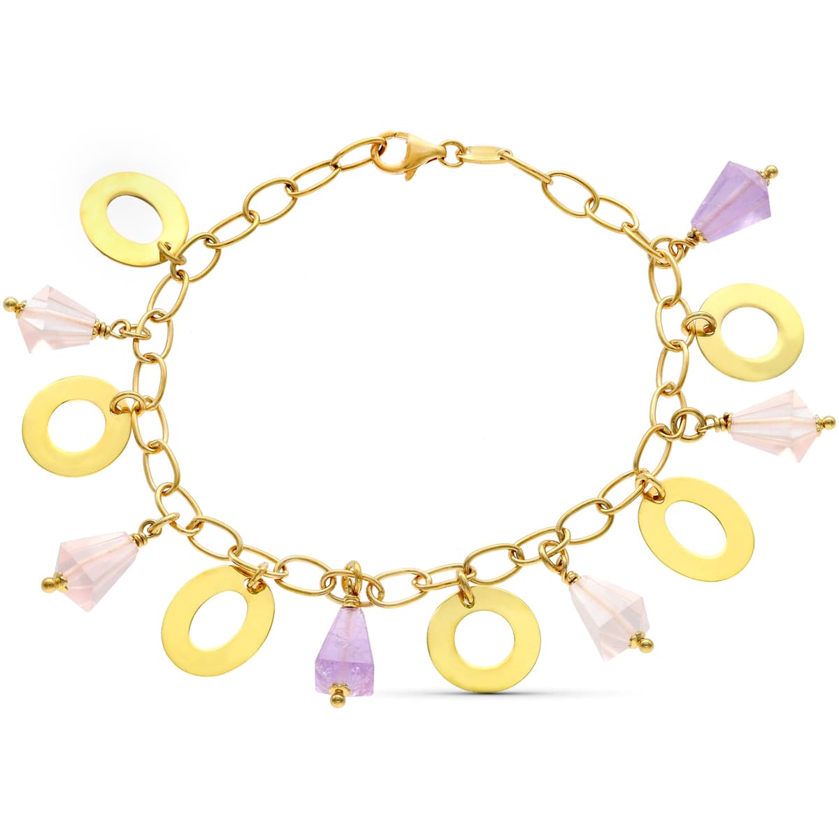 18K Bracelet Or Jaune Cercles et Pierres de Couleurs
